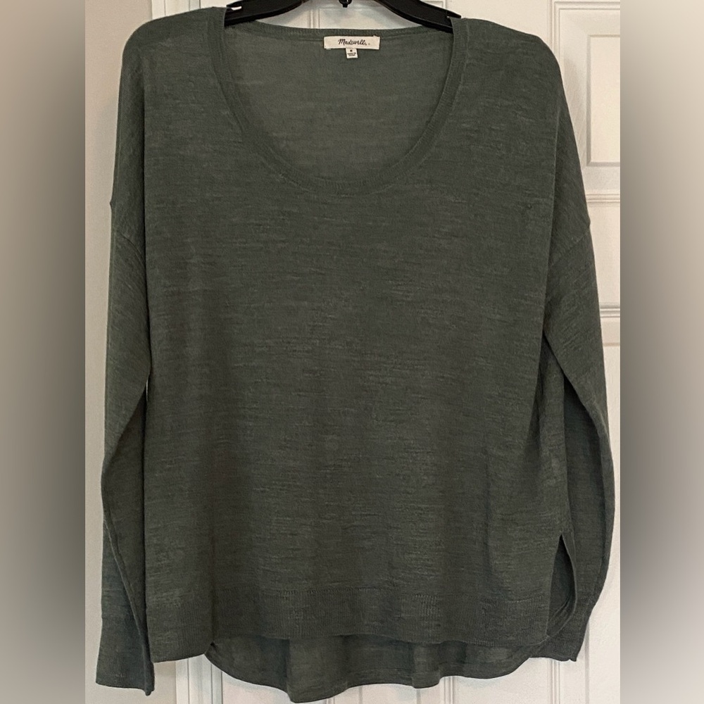 Woman’s Madewell wool blend green-grey sweater. Scoop neck. NWOT. Size M.